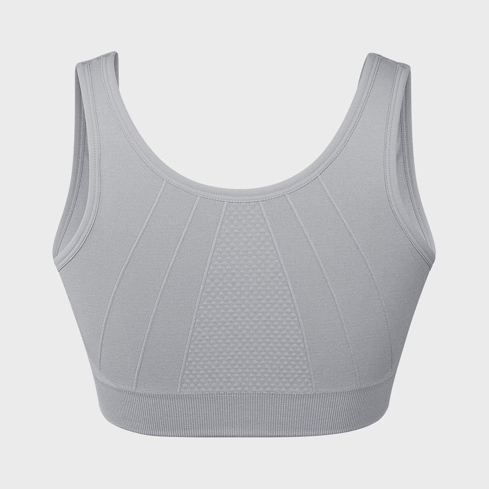Women's Zip-Front Active Yoga Sports Bras with Medium Support Light Grey