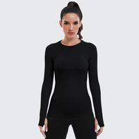 Seamless Workout Shirts for Women Long Sleeve Black