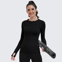 Seamless Workout Shirts for Women Long Sleeve Black