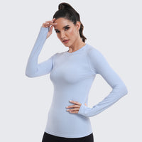 Seamless Workout Shirts for Women Long Sleeve Light Blue