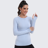Seamless Workout Shirts for Women Long Sleeve Light Blue