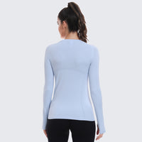 Seamless Workout Shirts for Women Long Sleeve Light Blue