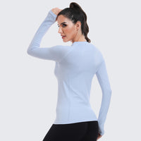 Seamless Workout Shirts for Women Long Sleeve Light Blue