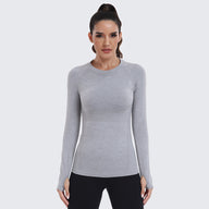 Seamless Workout Shirts for Women Long Sleeve Light Grey