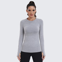 Seamless Workout Shirts for Women Long Sleeve Light Grey