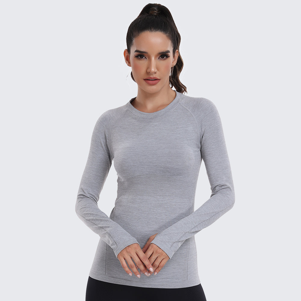 Seamless Workout Shirts for Women Long Sleeve Light Grey