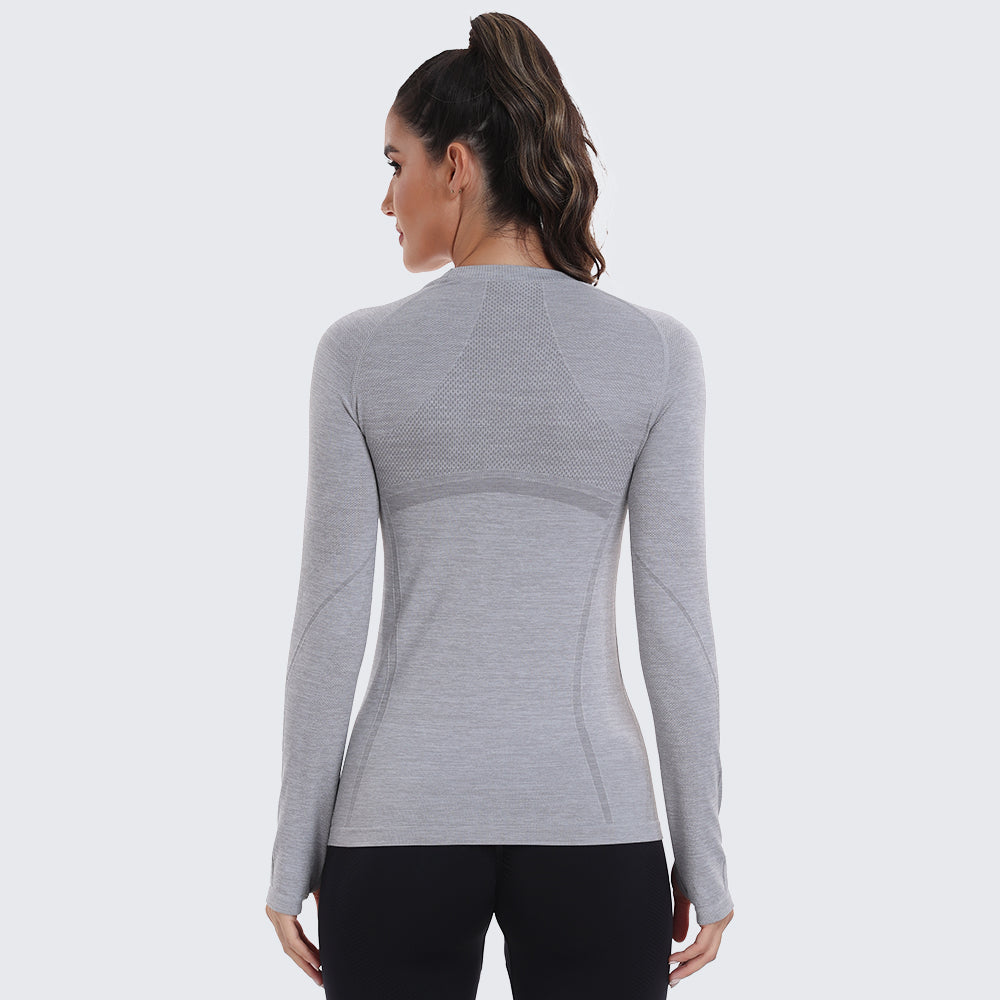 Seamless Workout Shirts for Women Long Sleeve Light Grey