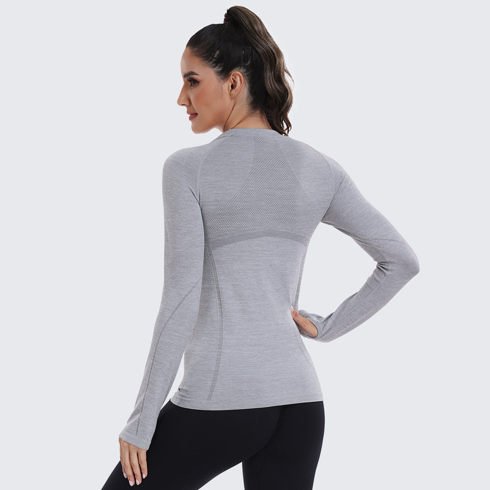 Seamless Workout Shirts for Women Long Sleeve Light Grey