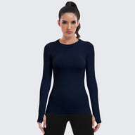 Seamless Workout Shirts for Women Long Sleeve Navy Blue