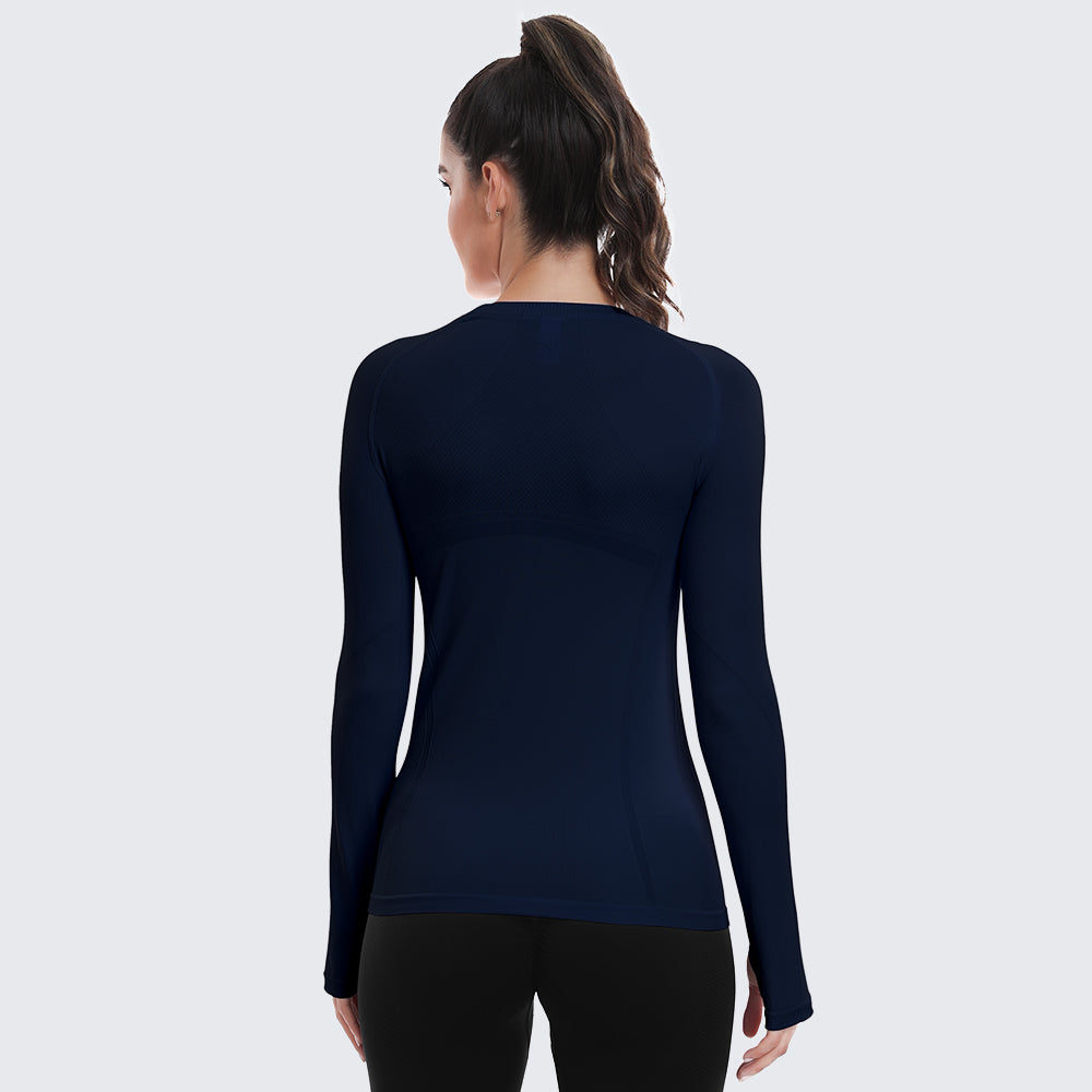 Seamless Workout Shirts for Women Long Sleeve Navy Blue