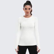 Seamless Workout Shirts for Women Long Sleeve White