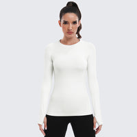 Seamless Workout Shirts for Women Long Sleeve White
