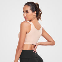 Women's Zip Front Active Yoga Sports Bras Beige