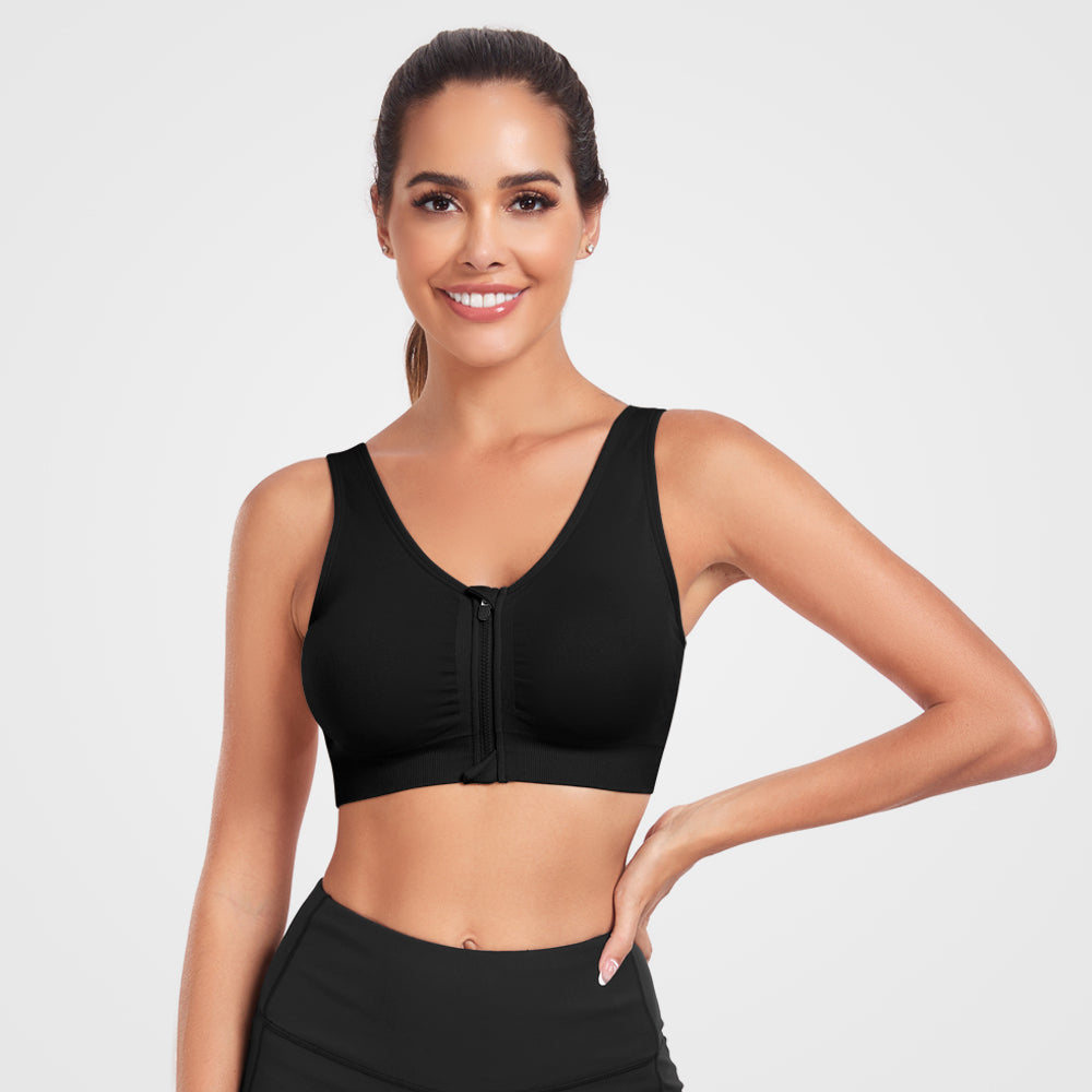Women's Zip Front Active Yoga Sports Bras Black