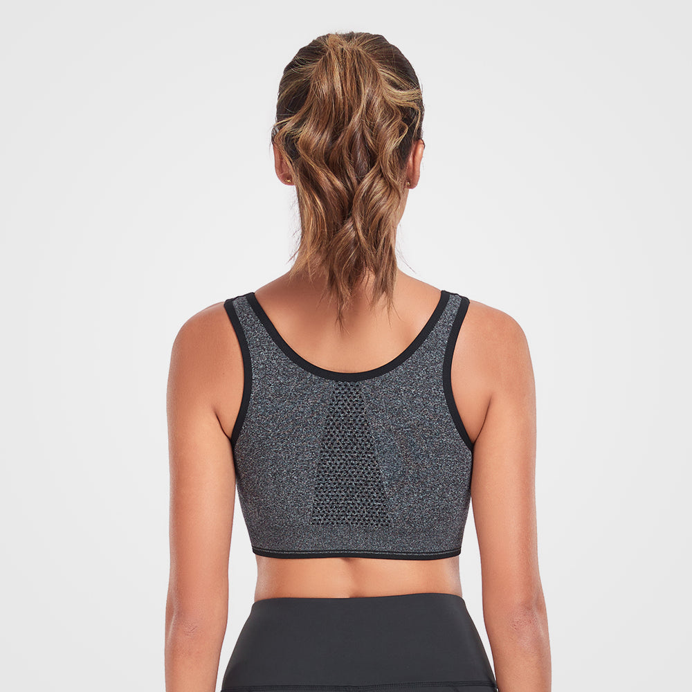 Women's Zip Front Active Yoga Sports Bras Grey