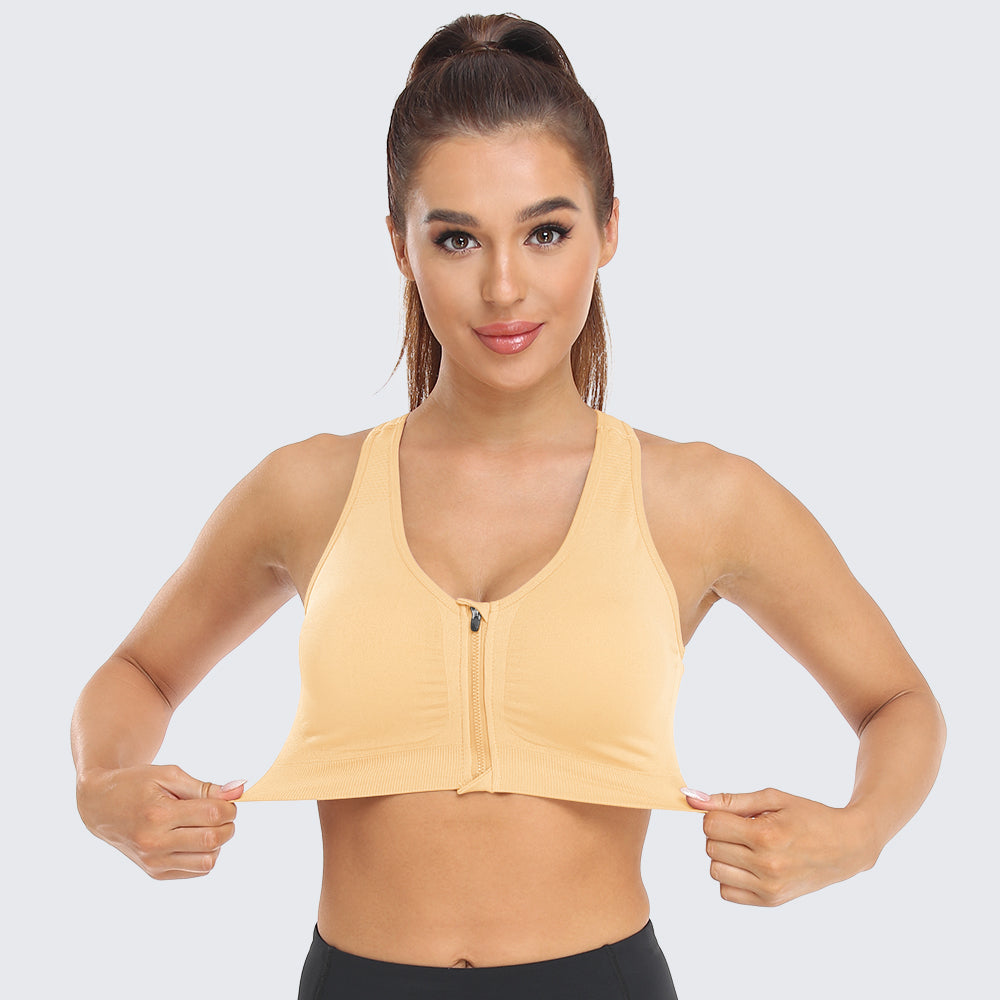 Zip Front Racerback Sports Bra Flesh
