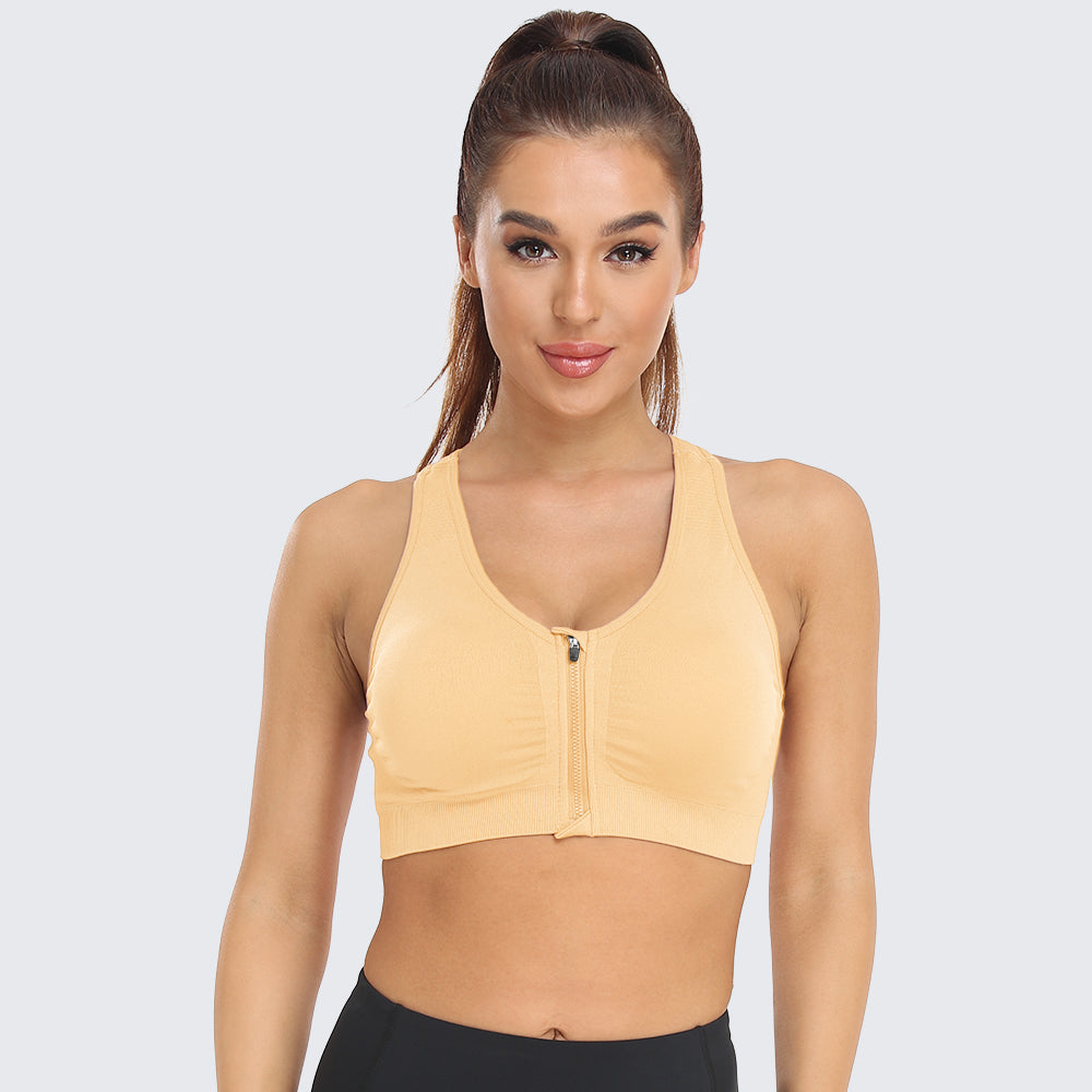 Zip Front Racerback Sports Bra Flesh