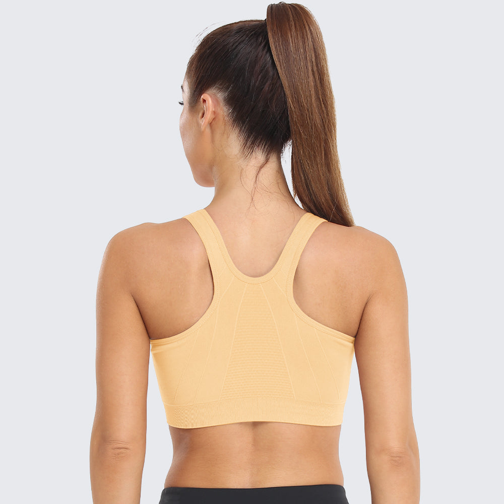 Zip Front Racerback Sports Bra Flesh