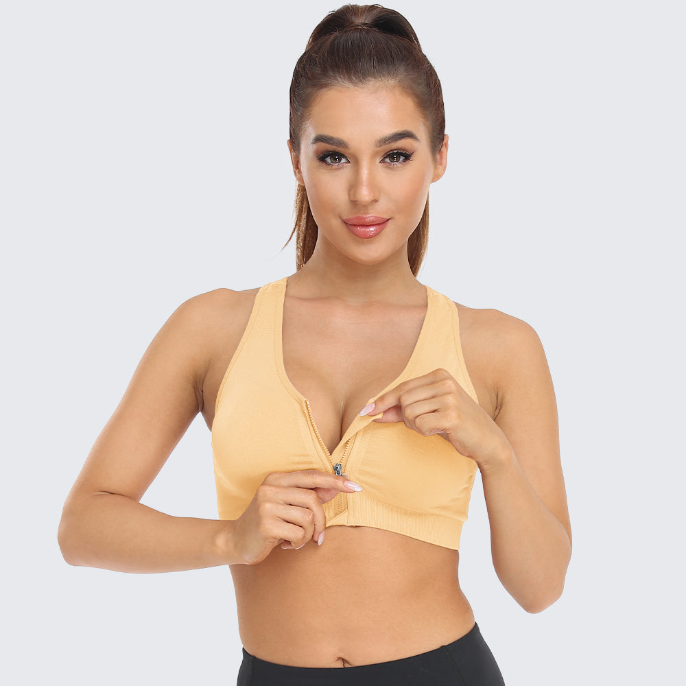 Zip Front Racerback Sports Bra Flesh