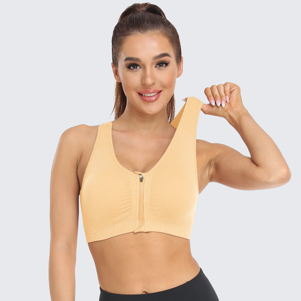 Zip Front Racerback Sports Bra Flesh