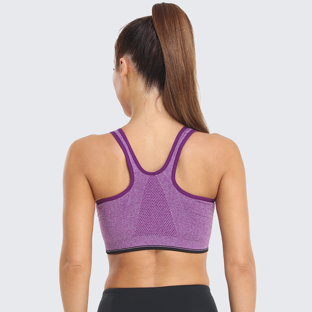 Zip Front Racerback Sports Bra Purple