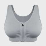 Women's Zip-Front Active Yoga Sports Bras with Medium Support Light Grey