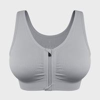 Women's Zip-Front Active Yoga Sports Bras with Medium Support Light Grey