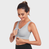 Women's Zip-Front Active Yoga Sports Bras with Medium Support Light Grey