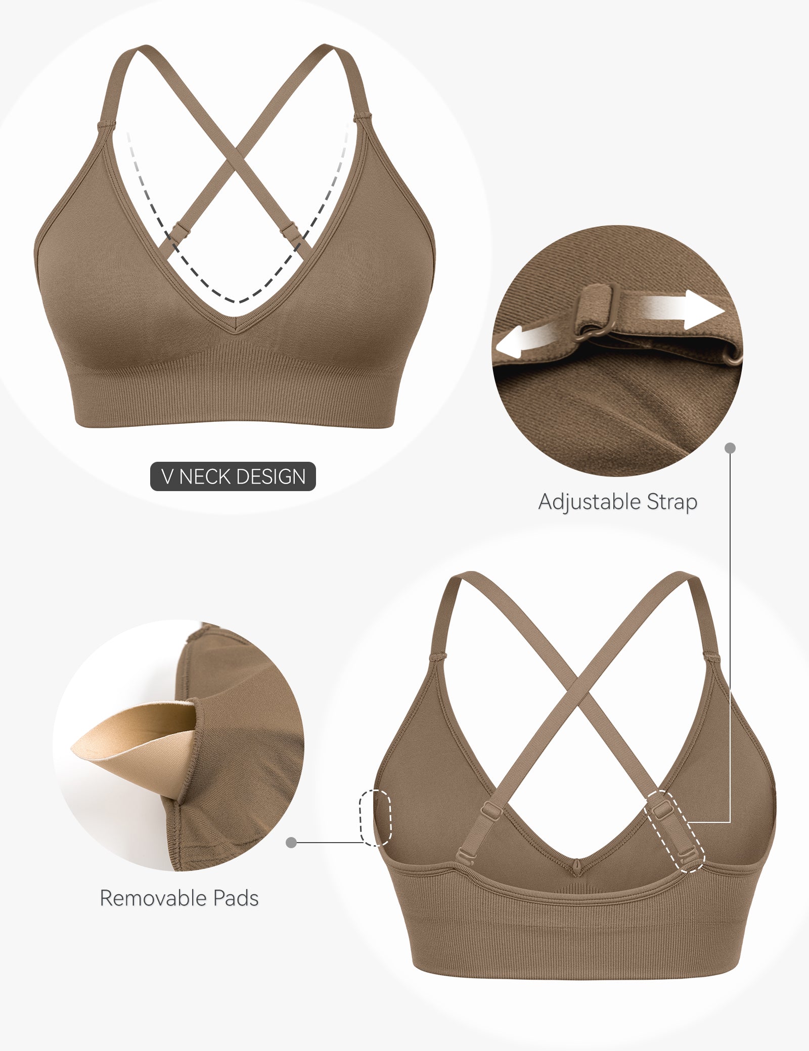 Adjustable Spaghetti Strap V Neck Bra