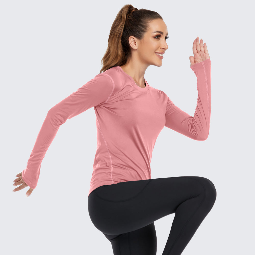 Women's Shirt Long Sleeve Dry Fit Workout Tops Petals Pink