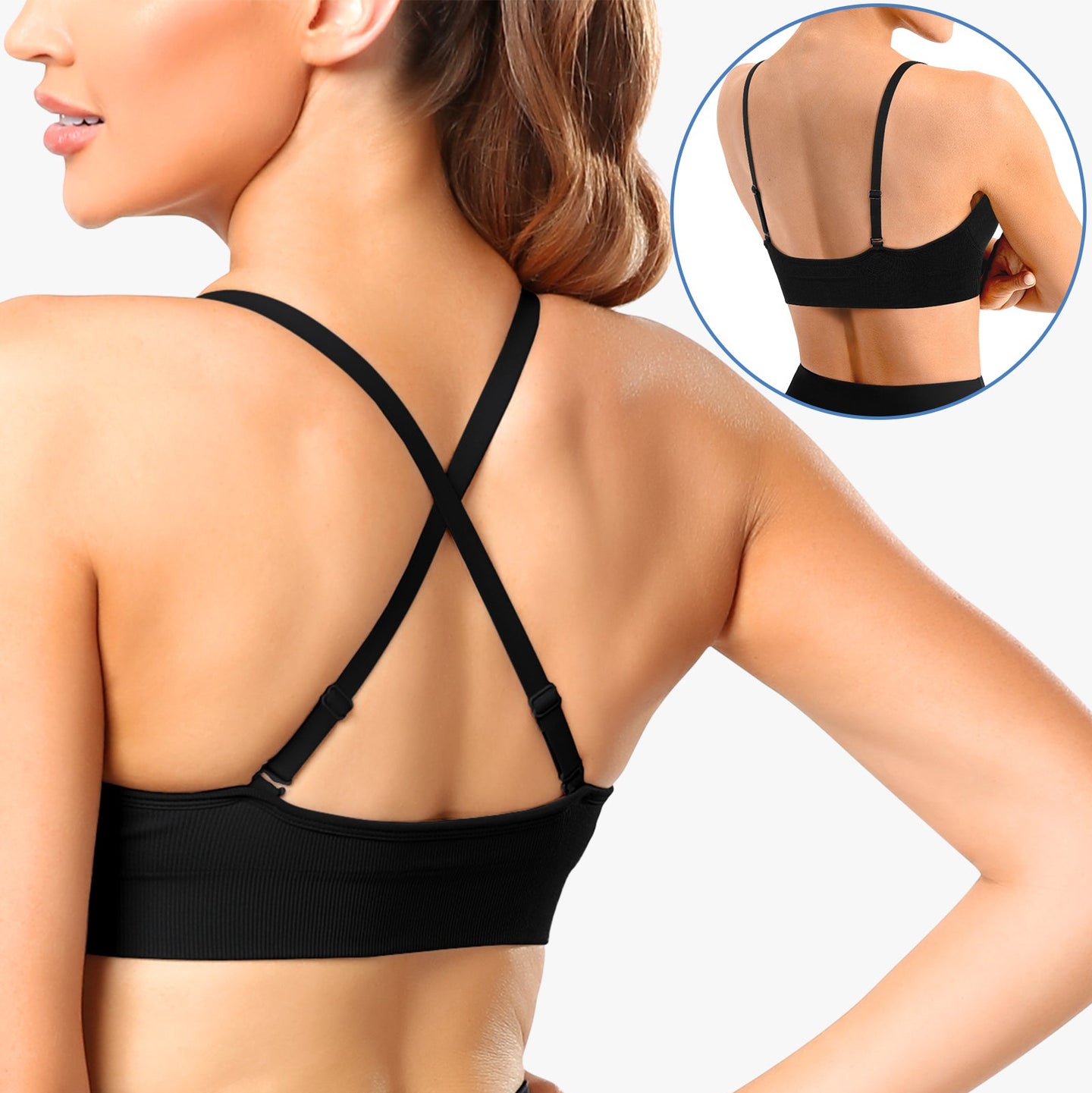 Adjustable Spaghetti Strap V Neck Bra Black