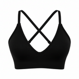 Adjustable Spaghetti Strap V Neck Bra Black
