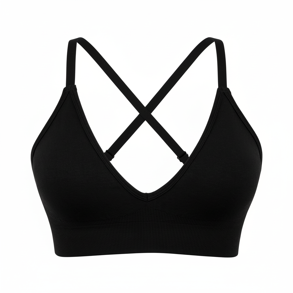 Adjustable Spaghetti Strap V Neck Bra Black