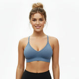 Adjustable Spaghetti Strap V Neck Bra Blue