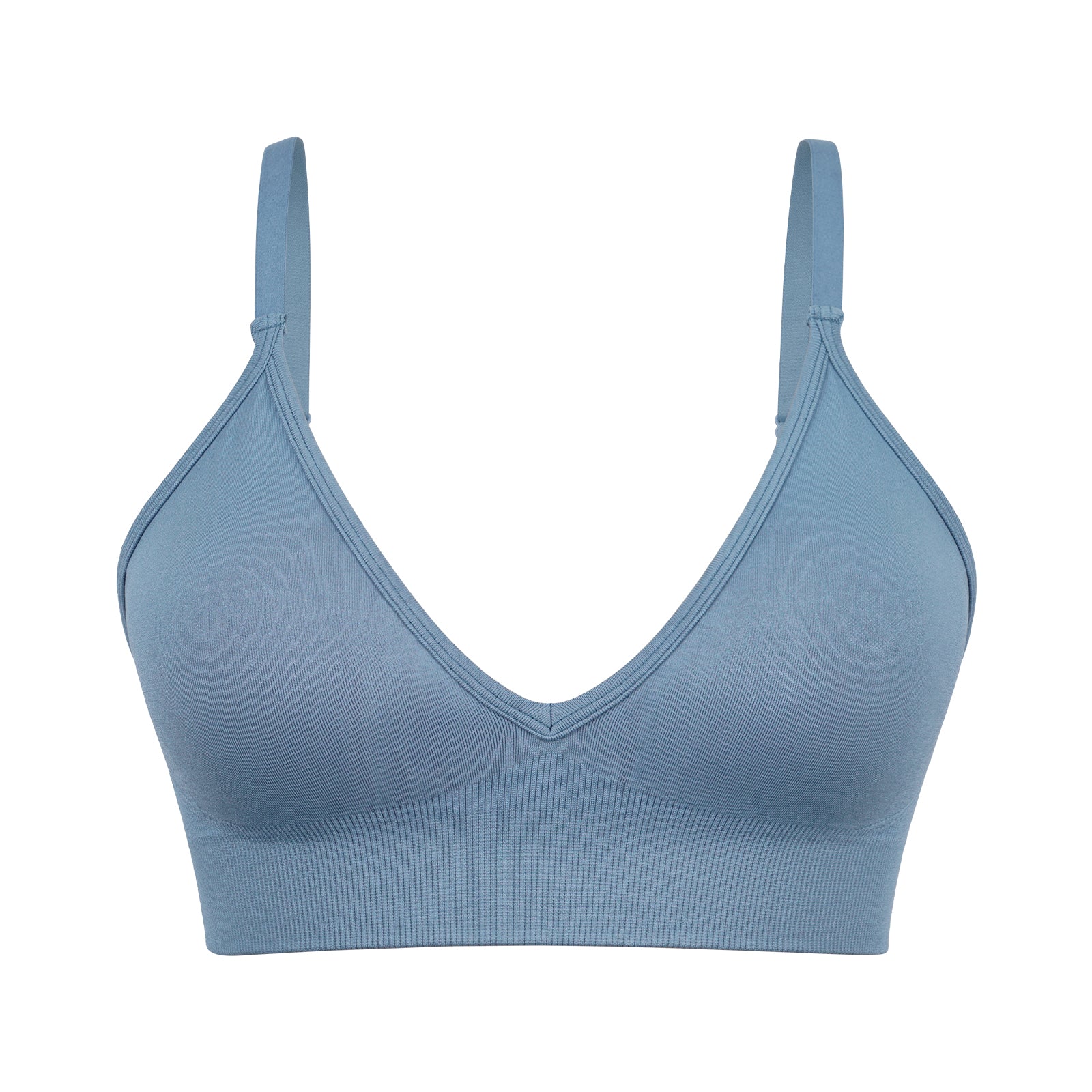 Adjustable Spaghetti Strap V Neck Bra Blue