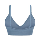 Adjustable Spaghetti Strap V Neck Bra Blue