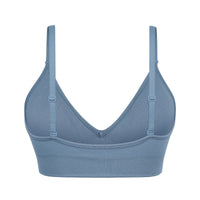 Adjustable Spaghetti Strap V Neck Bra Blue