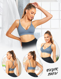Adjustable Spaghetti Strap V Neck Bra Blue