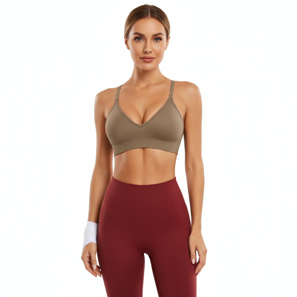 Adjustable Spaghetti Strap V Neck Bra Brown