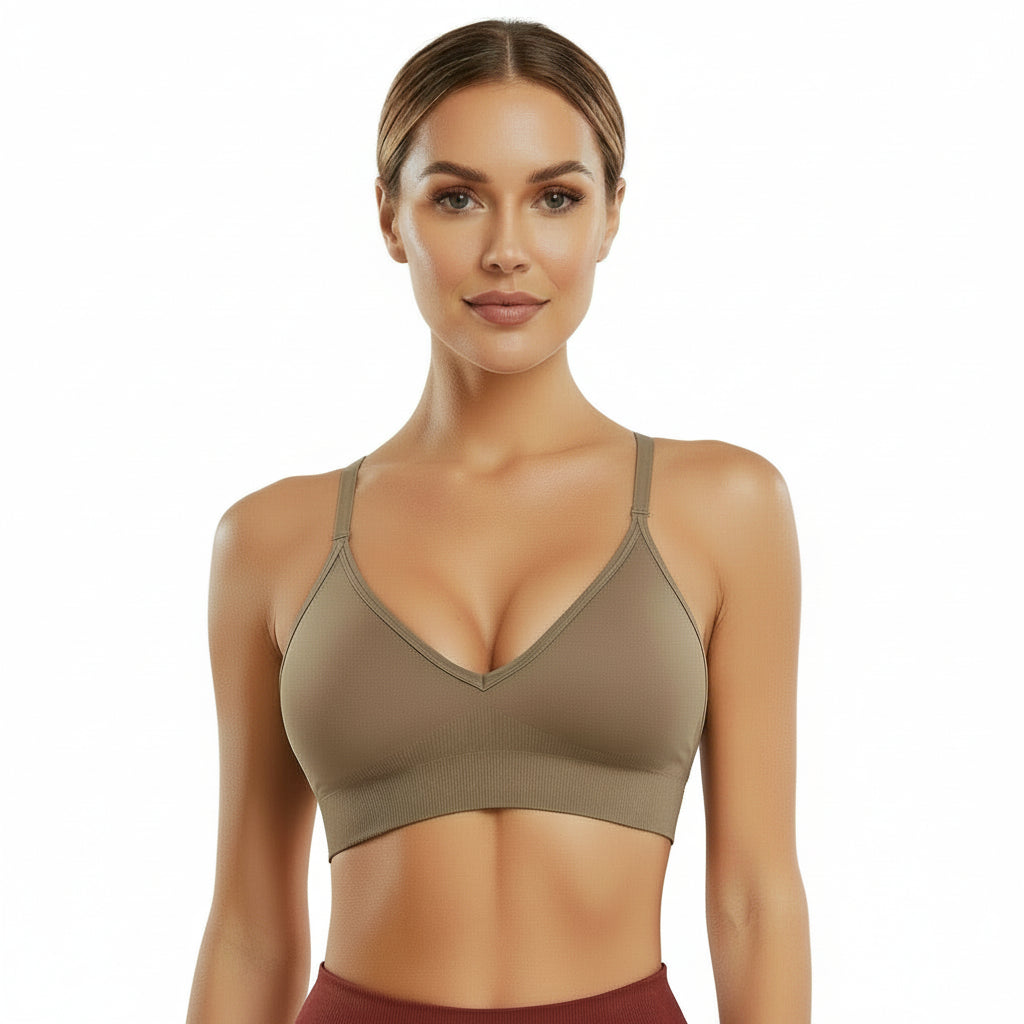 Adjustable Spaghetti Strap V Neck Bra Brown