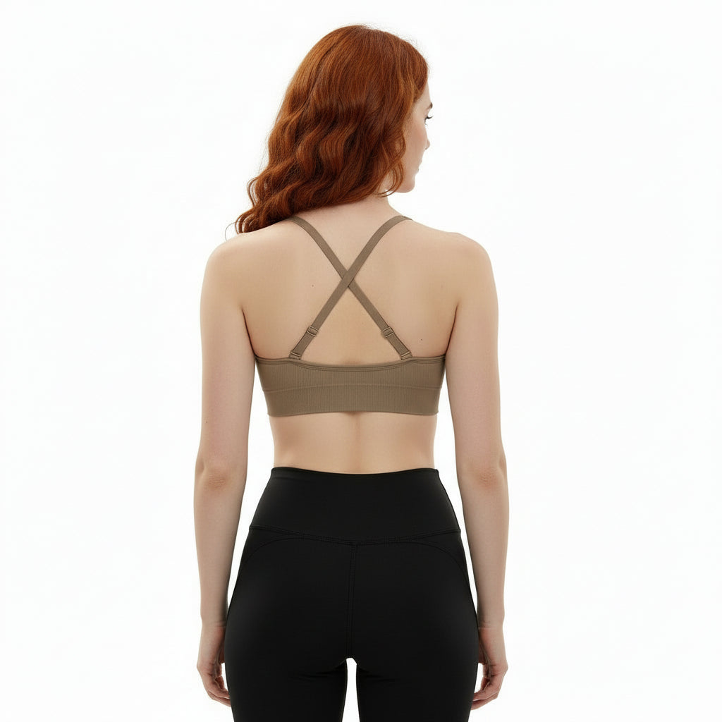 Adjustable Spaghetti Strap V Neck Bra Brown