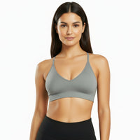 Adjustable Spaghetti Strap V Neck Bra Grey