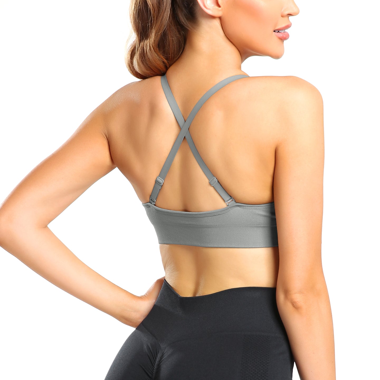 Adjustable Spaghetti Strap V Neck Bra Grey