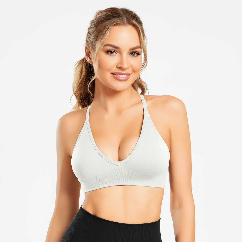 Adjustable Spaghetti Strap V Neck Bra White