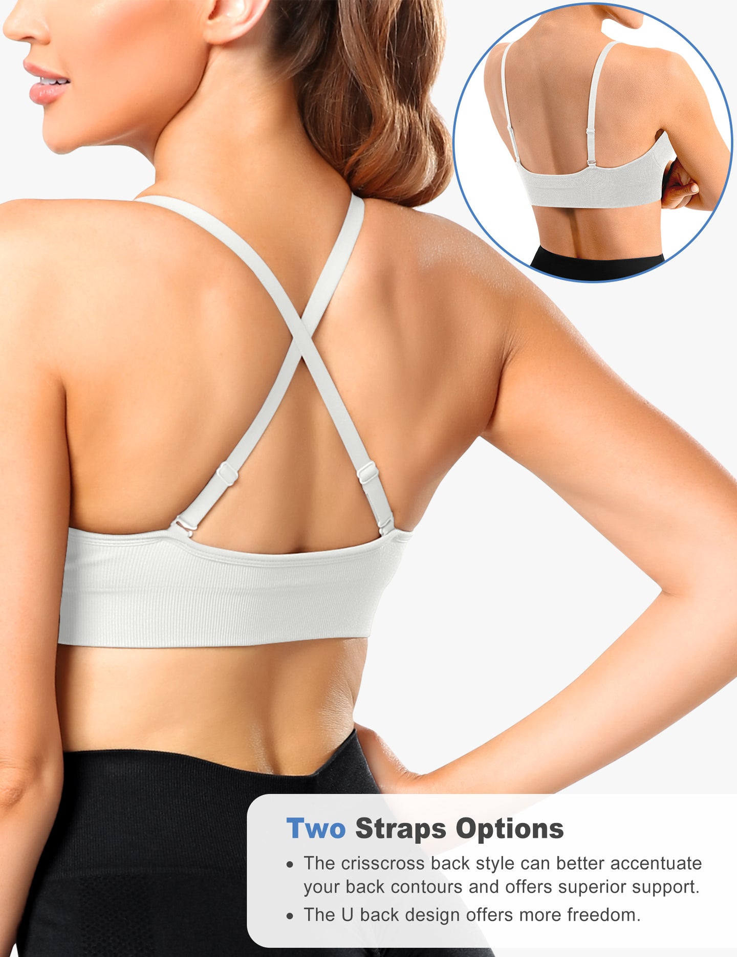 Adjustable Spaghetti Strap V Neck Bra White
