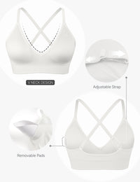 Adjustable Spaghetti Strap V Neck Bra White