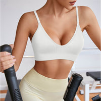 Adjustable Spaghetti Strap V Neck Bra White