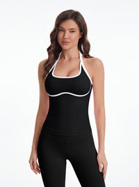 Color Block Halter Tank Top with Built-in Bra