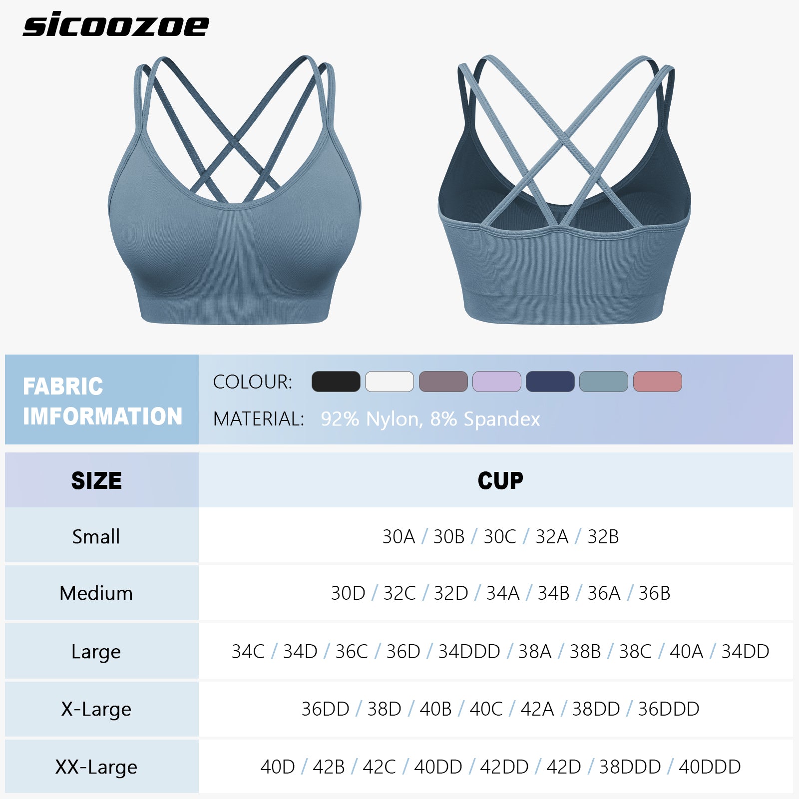 Cross Back Sports Bra Light Blue