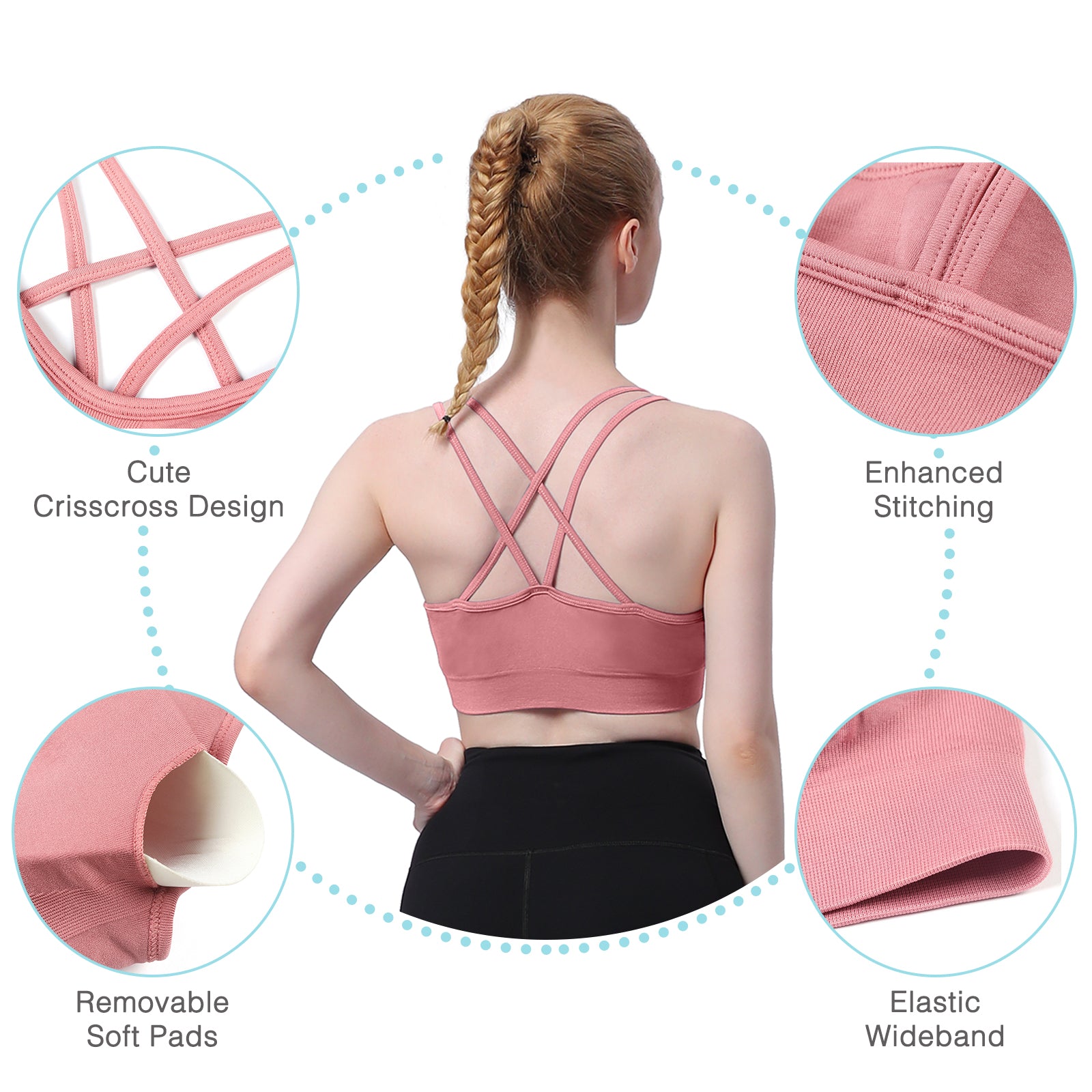 Cross Back Sports Bra Pink